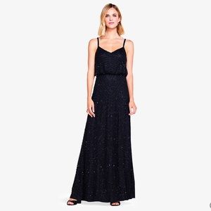 Adrianna Papell ART DECO BEADED BLOUSON GOWN IN BLACK | Size 8 Bridesmaid Gown